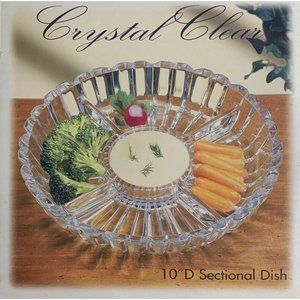 Alexandria Crystal Clear Sectional Dish 10"D 4 Sections with Center for Dips